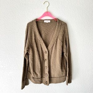 Two by Vince Camuto Textured Knit Tan Button Cardigan Sweater Size Large